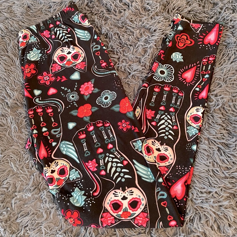 Day of the Dead Cat Print Leggings One Size Fits All